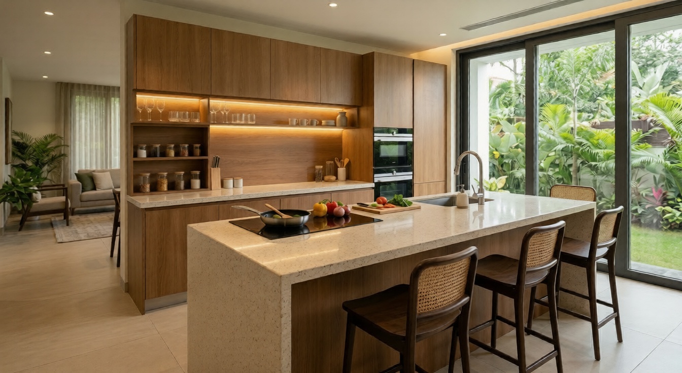 Island kitchen design for Indian open-plan homes