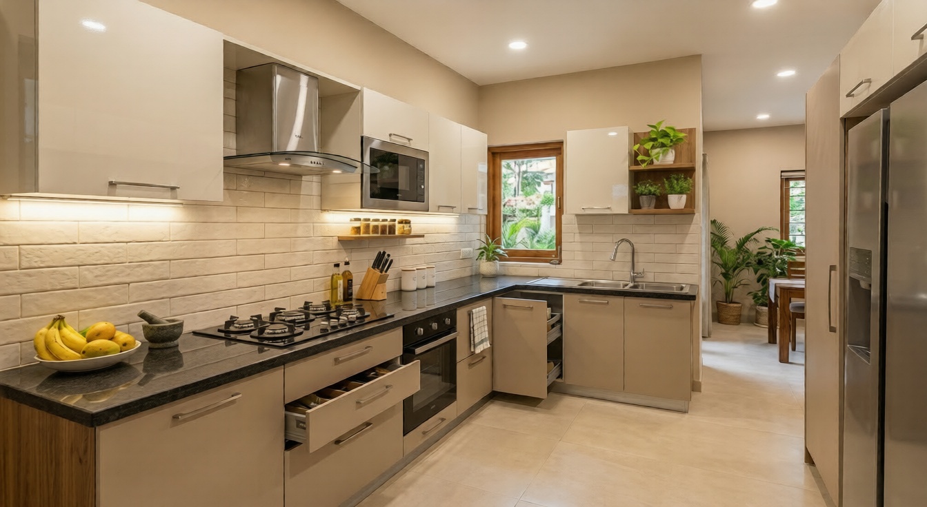 L-shaped modular kitchen design India