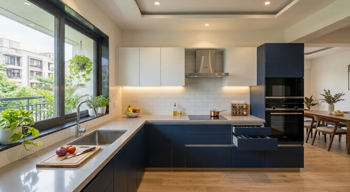Two-tone colour modular kitchen design